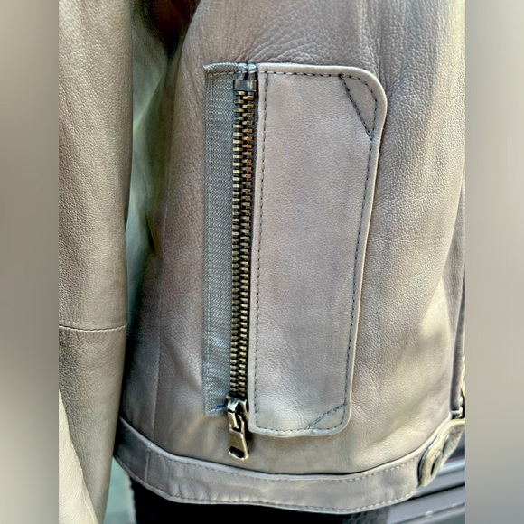Gray leather motorcycle jacket by S.W.O.R.D. London - Picture 3 of 9